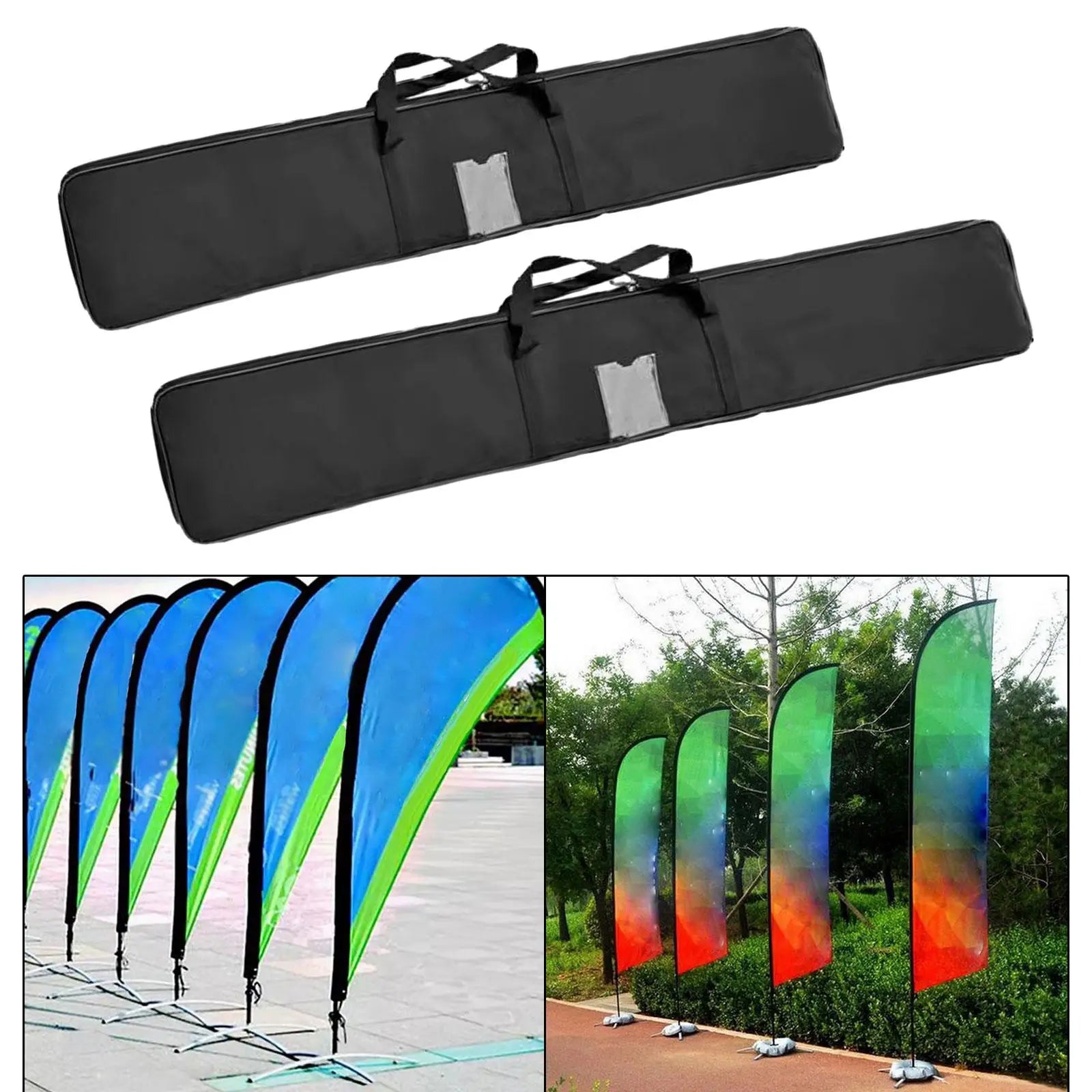 Flag Carrying Bag with Zipper Clear Pocket Oxford Cloth Portable Durable Accessory Teardrop Flag Carry Case Outdoor Beach Flag Zpaxo