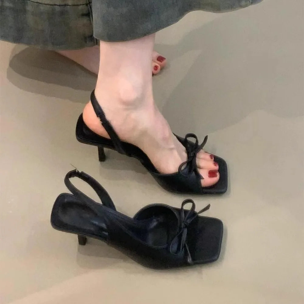 Summer Butterfly-knot Women Sandals Fashion Slip on Shoes Ladies Outdoor Party Dress High Heel Gladiator Sandalias Zpaxo black 35