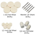 100/120/145PCS Wool Felt Grinding Sanding Head Polishing Wheel Tool Combination Set About 3mm Shank Dremel Dril for Jewelry/Gold Zpaxo 145pcs