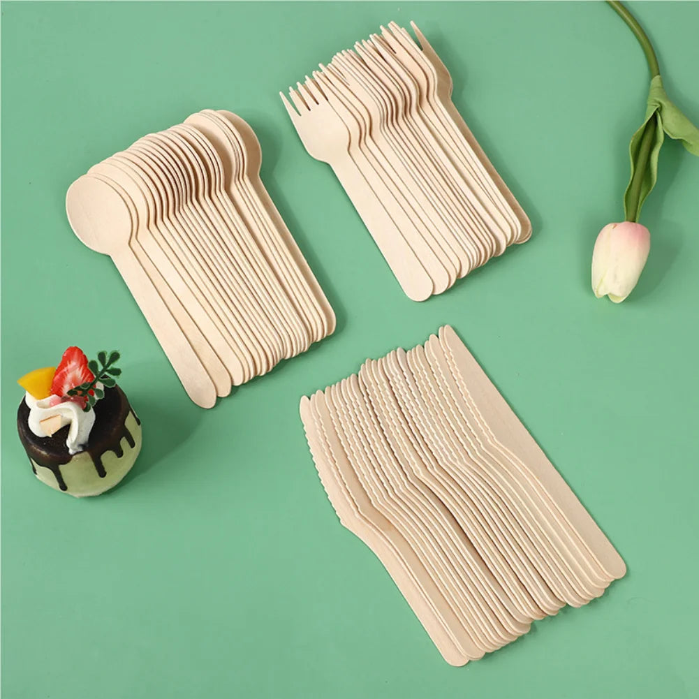 100PCS Disposable Wooden Spoons Cakes Desserts Ice Cream Wooden Spoons Wedding Birthday Party Outdoor Picnic Kitchen14cm Zpaxo