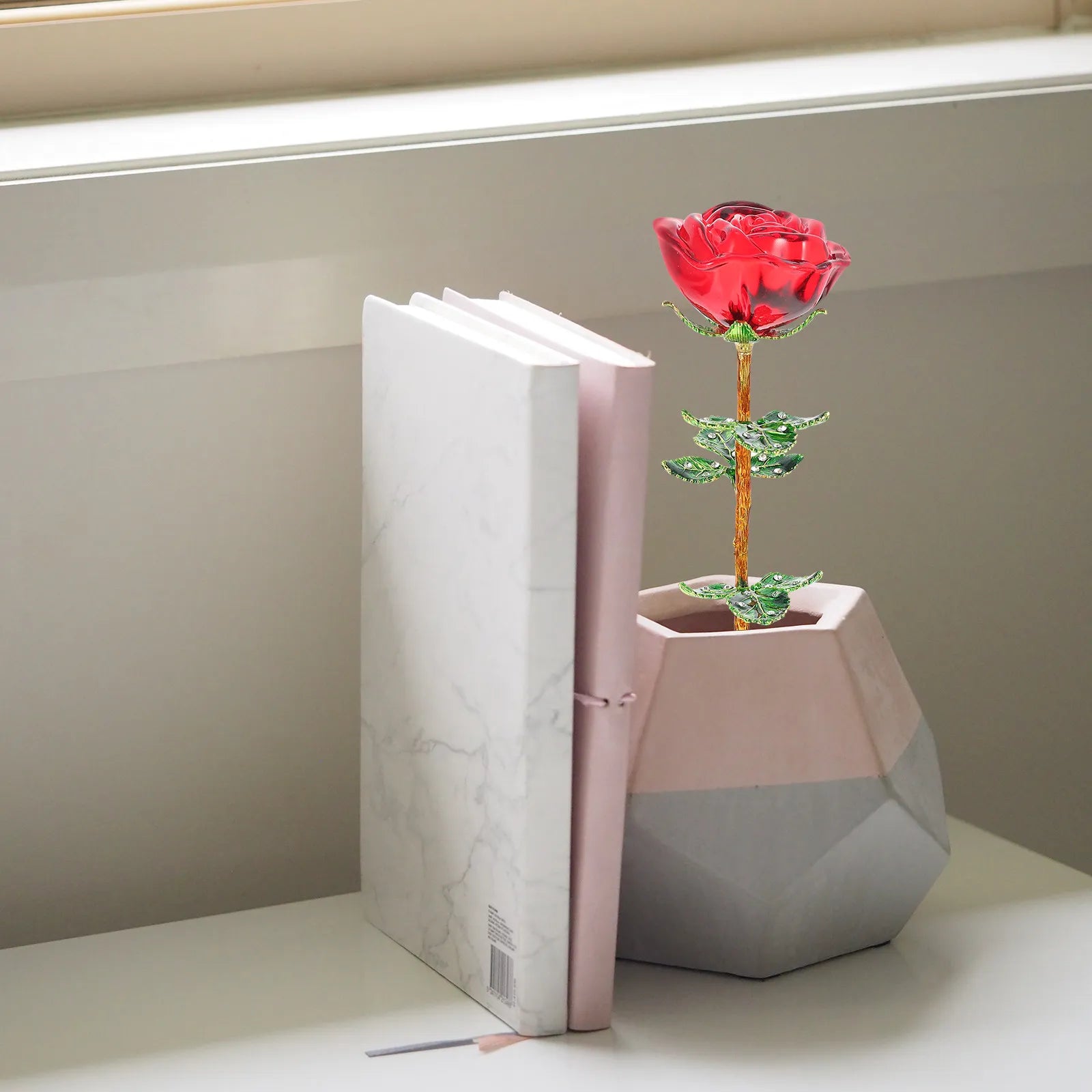 Exquisite Artificial Glass Rose DIY Decor Romantic Home Flower