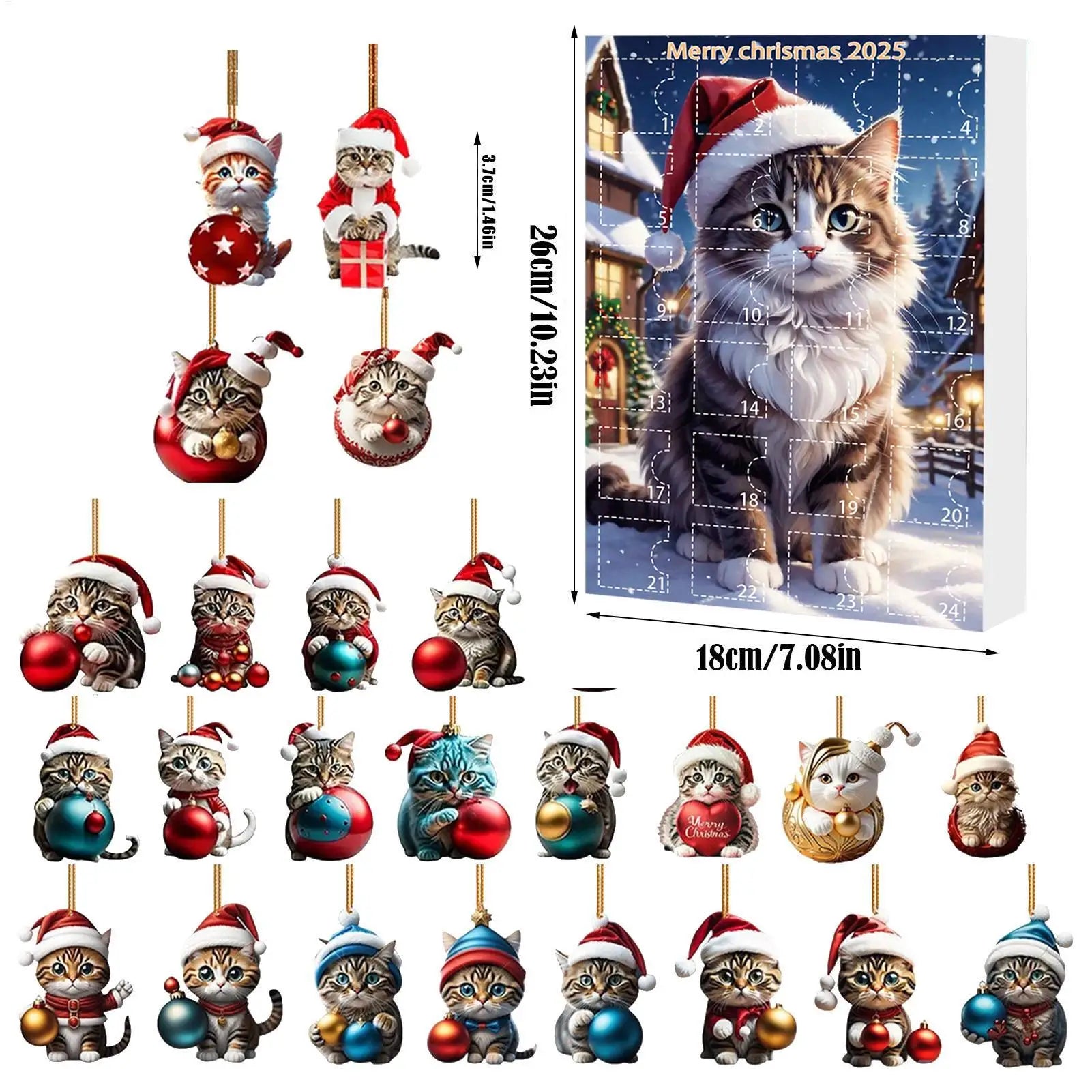 2025 Cat Christmas Advent Calendar 24 Days 2D Acrylic Pendant