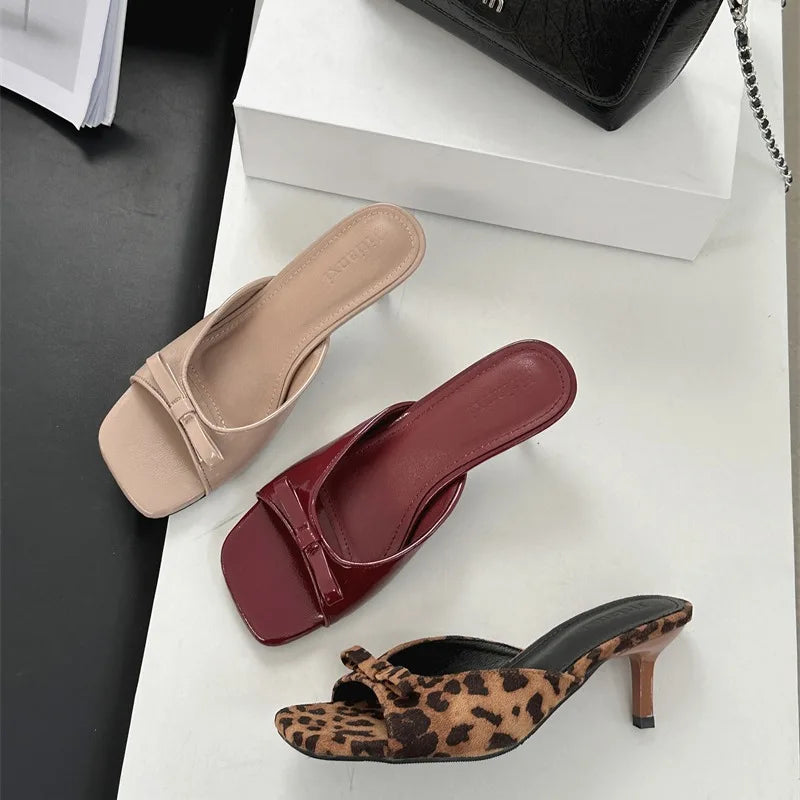 2025 Summer New Style Outwear Bow High Heel Slippers Women's French Sandals Zpaxo