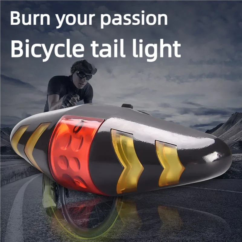 Bicycle Tail Light Mountain Bike USB Smart Charging Remote Steering Light Night Riding Warning Tail Light Cycling Outdoor Gear Zpaxo