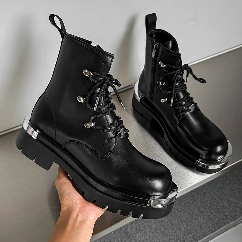 Unisex High-top Chunky Sole Platform Boots Winter Couple Shoes Black