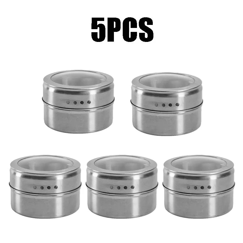 Magnetic Spice Jar Stainless Steel Tins Pepper Spray Tools Seasoning Zpaxo 5PCS