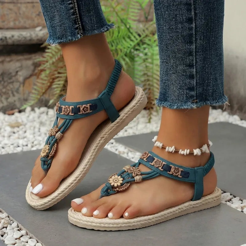 Women Casual Sandals Large Size Solid Color Sandals Round Head Bohemian Style Shoes Leisure Sandals 2026 New Rubber Bottom Shoes Zpaxo green 43