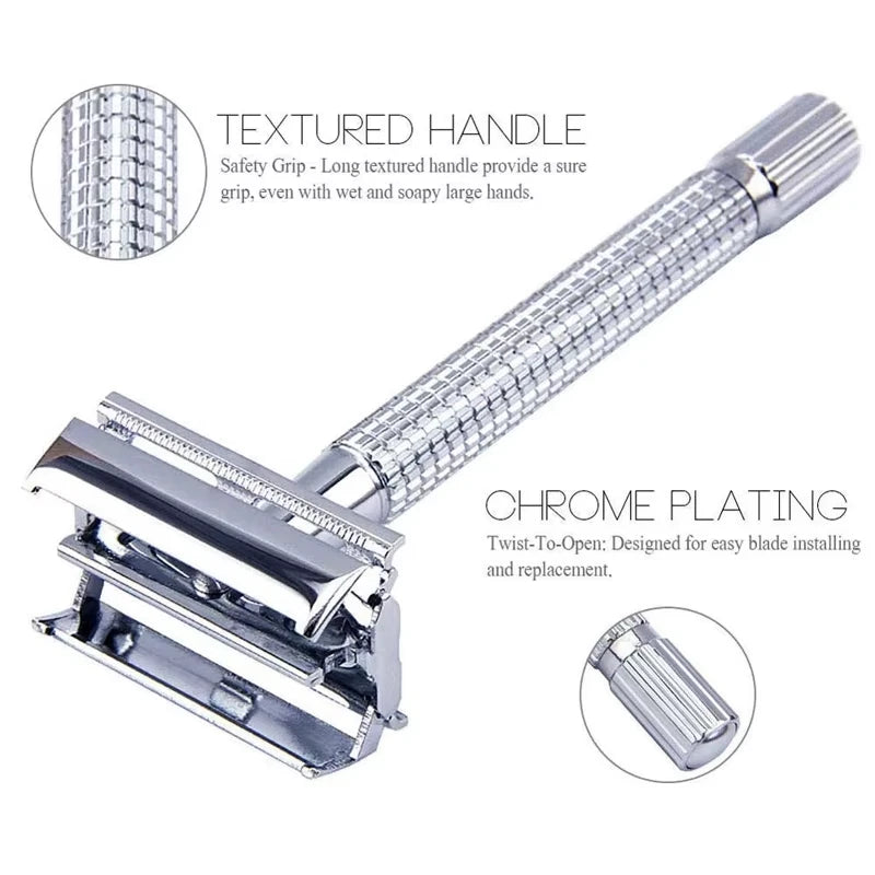 2026 Classic Traditional Double Edge Shaving Razor Set for Men Safety Razor Beard Safety Razor for Barber Styling Accessories Zpaxo