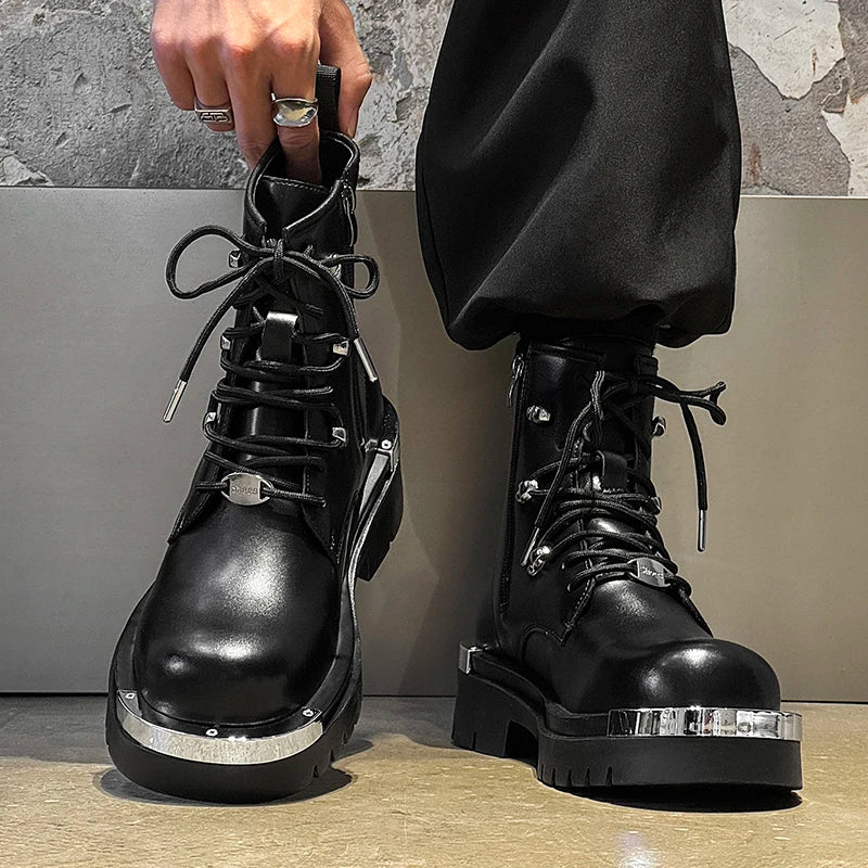 Unisex High-top Chunky Sole Platform Boots Winter Couple Shoes Black