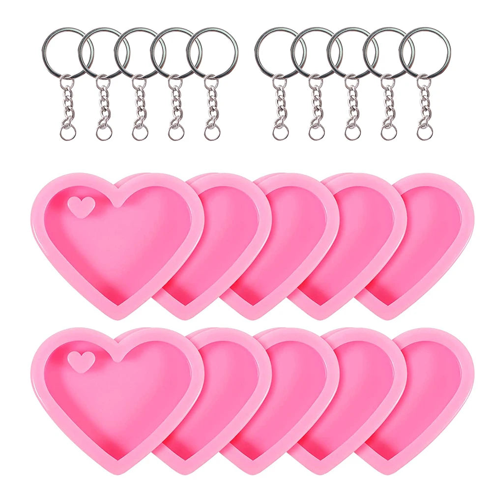 20Pcs Heart Keychain Molds Set 10 Heart Silicone Mold with Hole 10 Key Rings Pendant Jewelry Making for Valentine's Day Wedding Zpaxo J2617