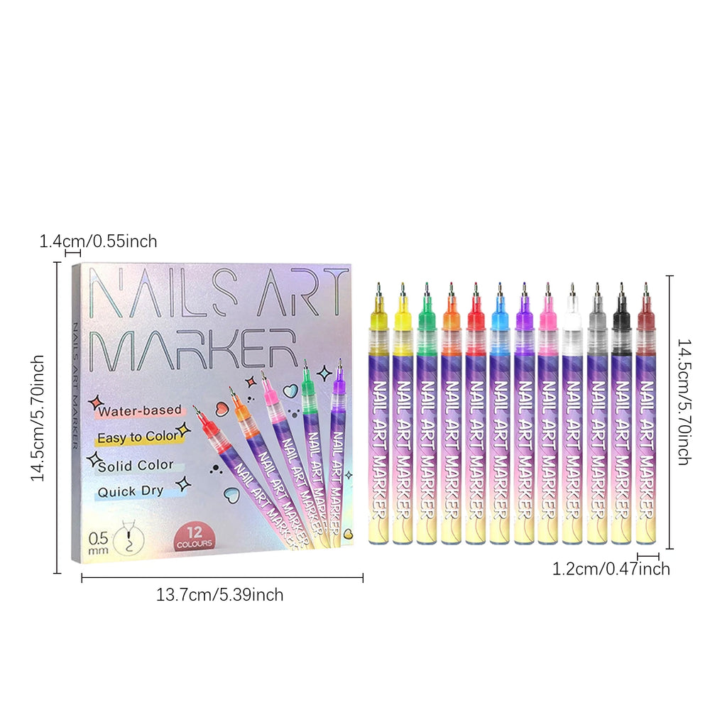 12 Colors DIY Quick Dry Graffiti Dotting Point Liner Pens Nail Art
