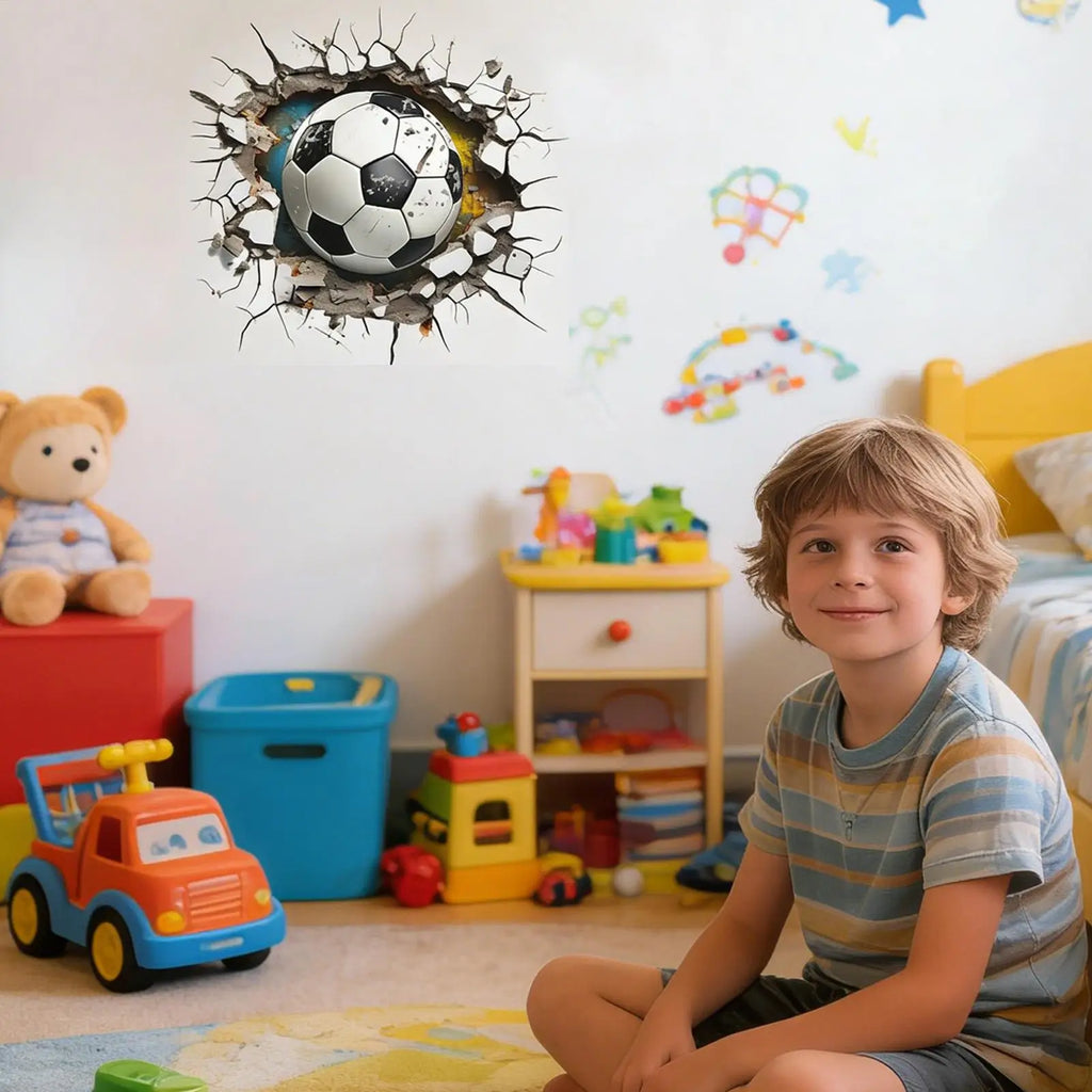 Football Stickers 3D Visual Effect Soccer Wall Decal Decor Boys