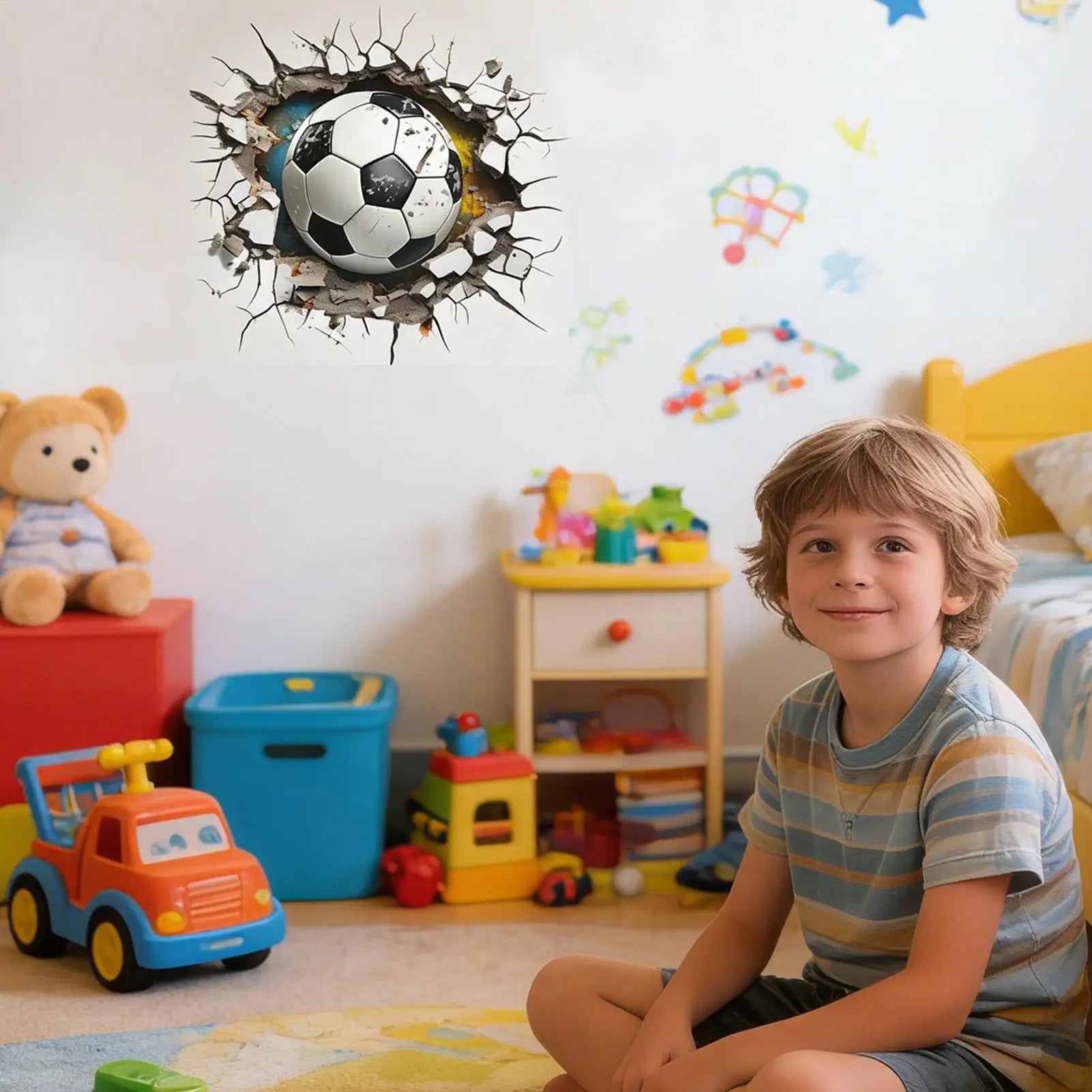 Football Stickers 3D Visual Effect Soccer Wall Decal Decor Boys