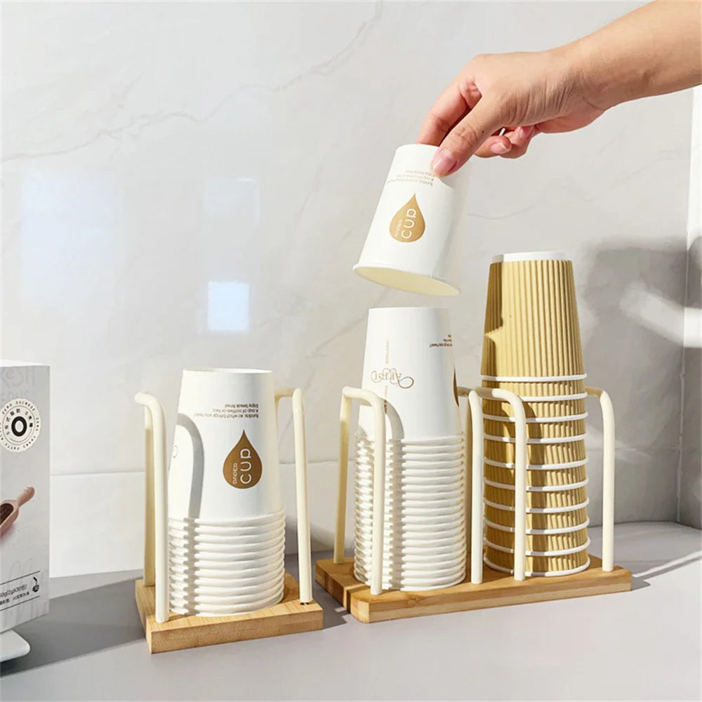 Wooden Disposable Cup Dispenser Rack & Desktop Organizer