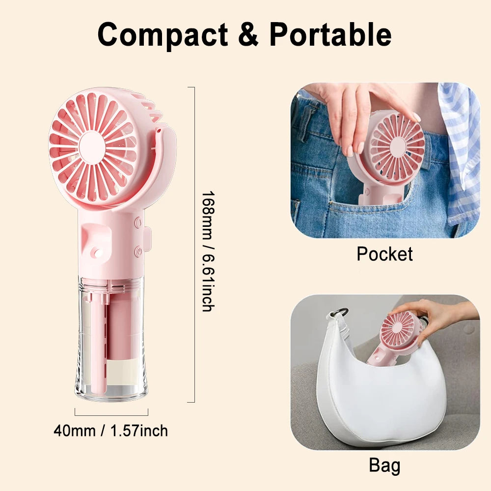 Portable Handheld Fan Mini Humidifier Fans USB Rechargeable Hanging