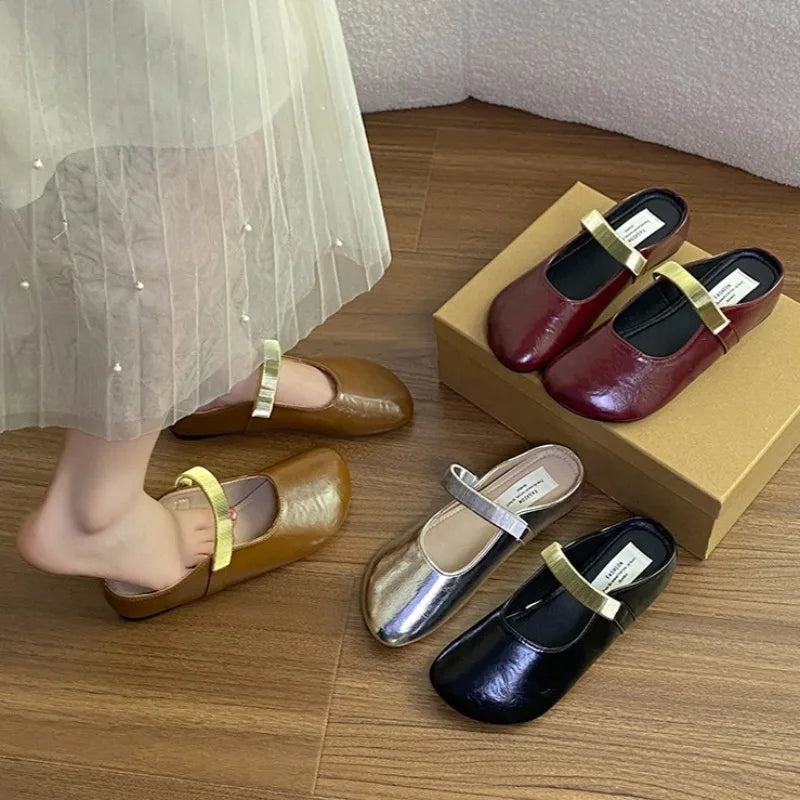 Women's Solid Vintage Comfortable Mid Heel Slippers Women Square Zpaxo