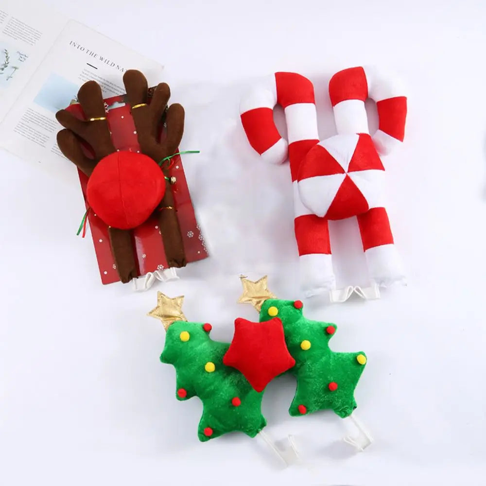 Plush Cartoon Reindeer Antlers Candy Cane Christmas Tree Christmas Car Decoration Red Nose Festive Vehicle Costumes Zpaxo