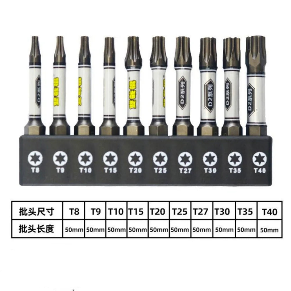 10Pcs Torx Screwdriver Bit 50mm Magnetic Driver Screw 1/4'' Hex Shank Drill Head Electric Impact Wrench Repair Tool Zpaxo TORX
