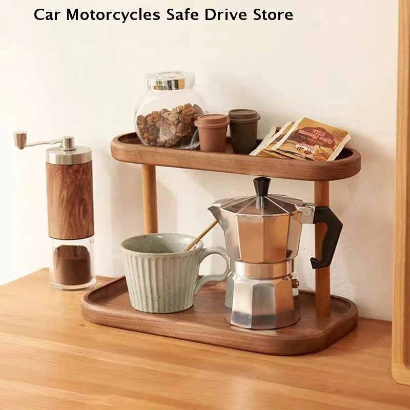 Versatile 2-Tier Wooden Storage Rack Kitchen&tea Room-countertop