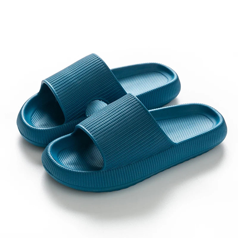 Women Thick Sole Home Slippers Heel Ladies Platform Flat Shoes Zpaxo Blue 38-39