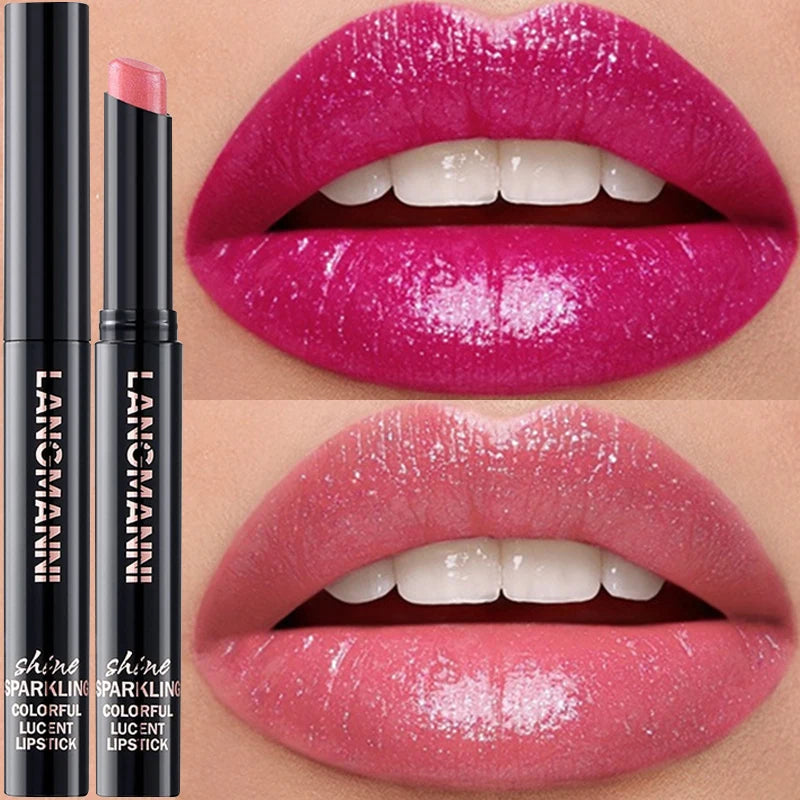 10 Colors Glitter Lipstick Waterproof Long Lasting Diamond Pearlescent Lipstick Moisturizing Lips Plumper Nourish Lip Balm Zpaxo