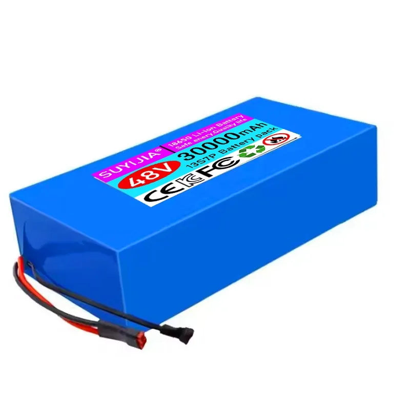 New 48V 30Ah 13S7P Lithium-ion Battery Pack 48V 30000mAh Built-in 60A BMS for 500-1500W Electric Motor Battery +54.6V 2A Charger Zpaxo