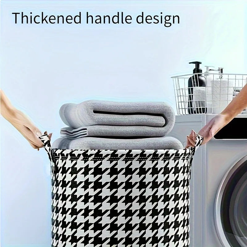 Foldable Checkered Storage Basket Black White Durable Fabric Laundry