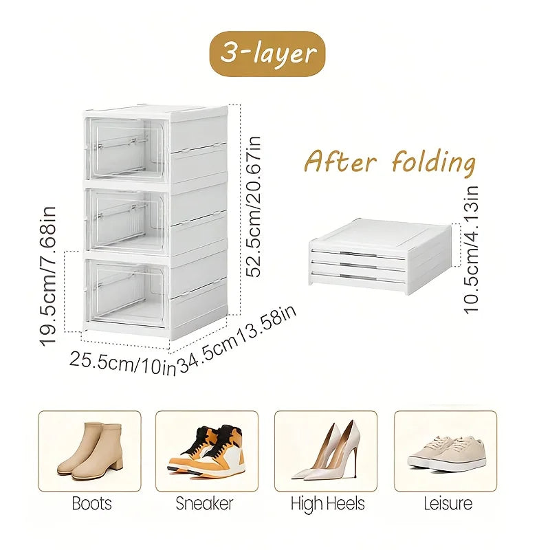3-storey Stackable Shoe Storage Box Set with Easy to Access Front Mounted Waterproof Transparent Plastic Storage Box Zpaxo 3 layers
