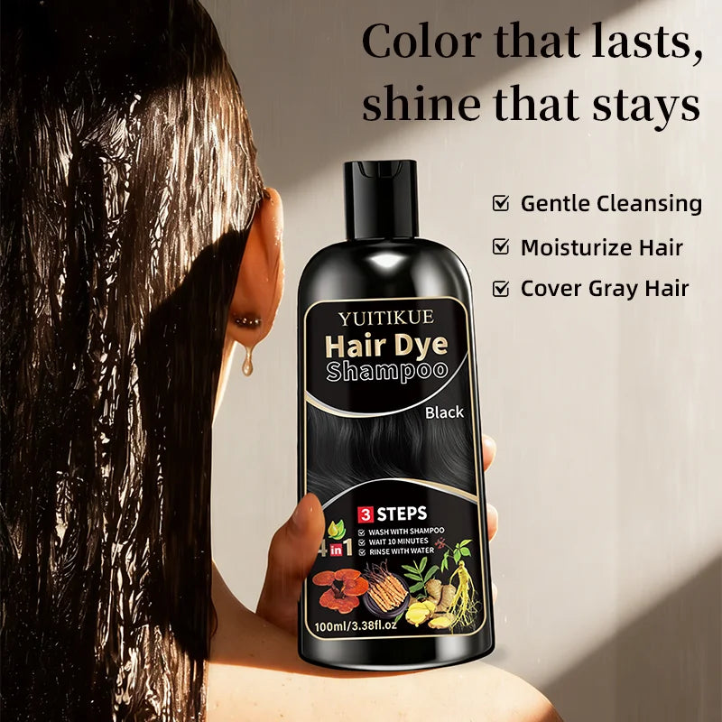 YUITIKUE Herbal Black Hair Dye Shampoo – Color & Cleanse Hair Dye Shampoo Zpaxo