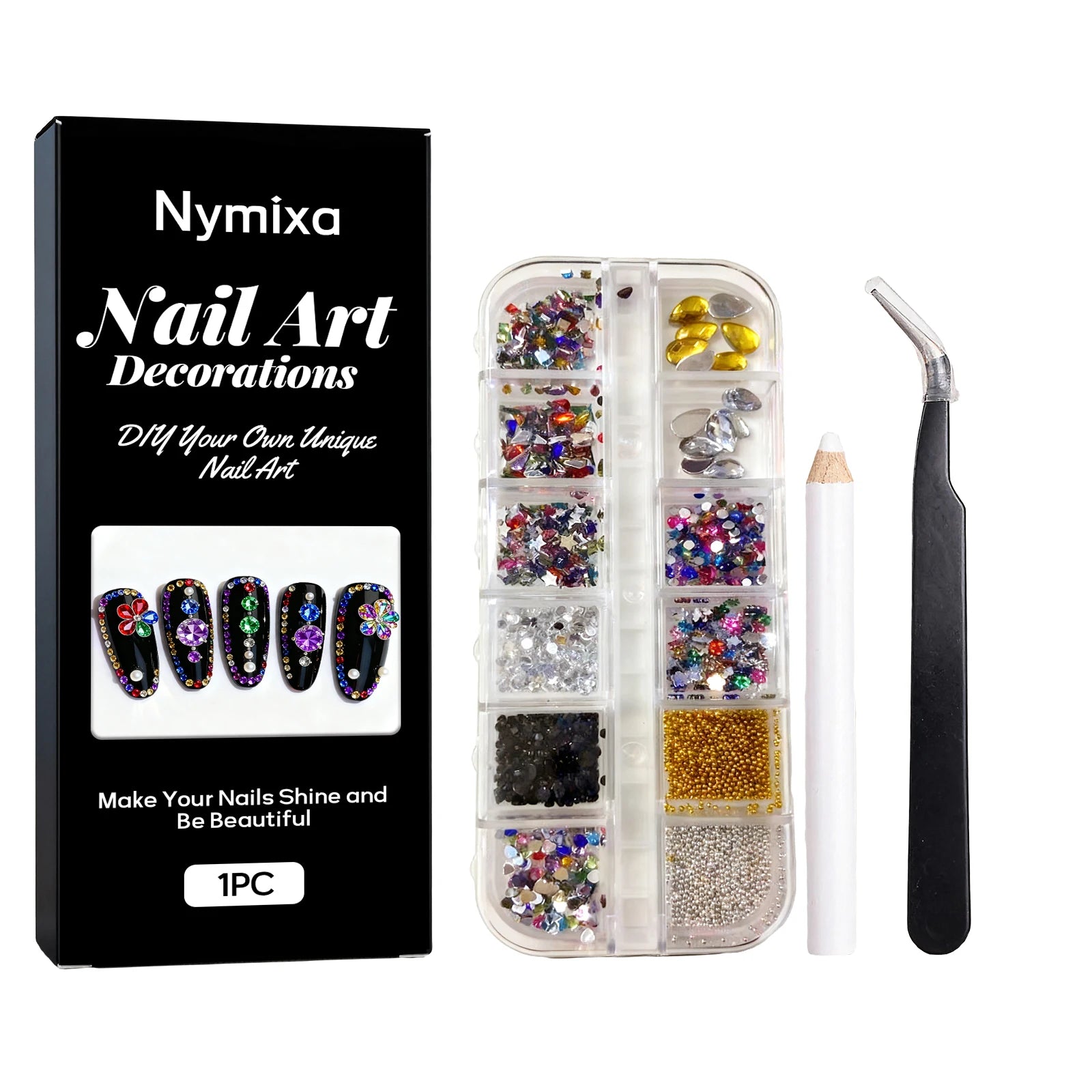 Nymixa 12-Grid Rhinestone & 12-Color DIY Nail Art Kit Nail Art Kit Zpaxo Art Rhinestone Set
