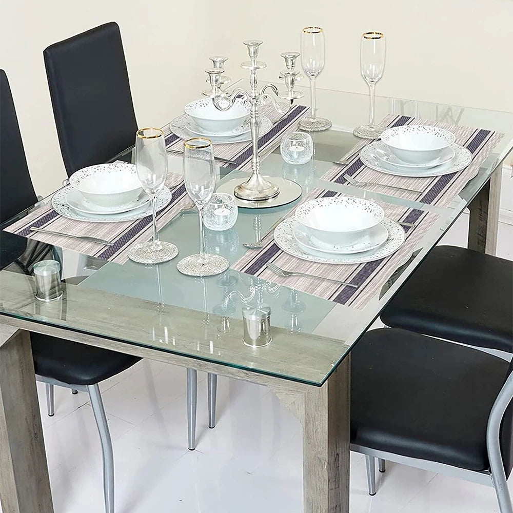 3Pcs Stripe Placemats Heat-Resistant Woven Vinyl PVC Table Mats for Dining Table Washable Zpaxo