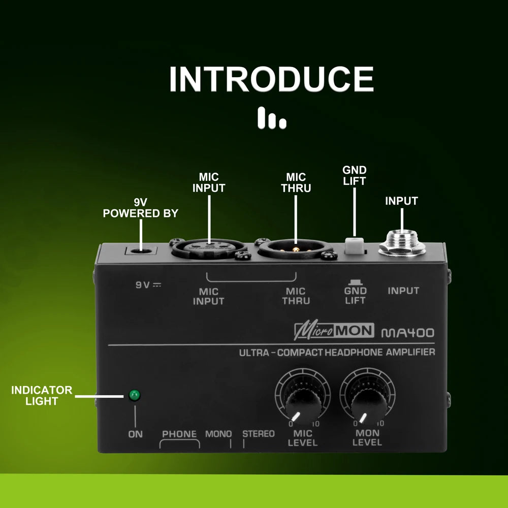 MA400 Headphone Amplifier Microphone Enlarge Mixer Suitable for Speech / Live Streaming Headphone Preamplifier 6.35mm & 3.5mm Zpaxo with US Plug