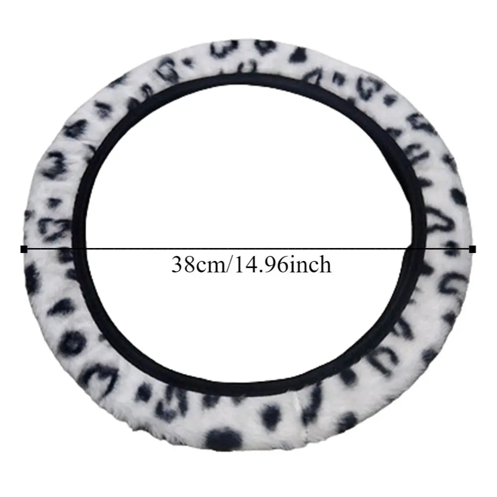 Warm&cozy Steering Wheel Cover Leopard Heart Print Soft Car Steer Zpaxo
