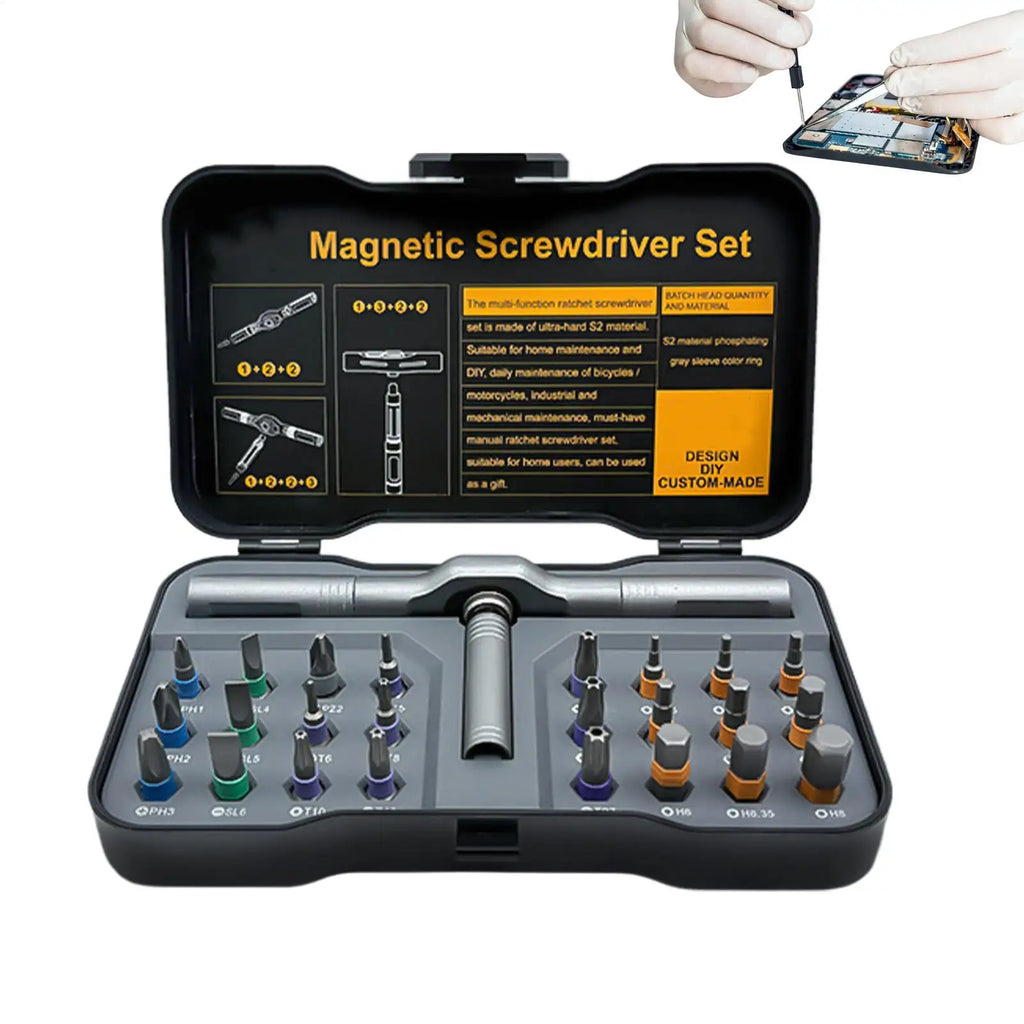 Ratchet Screwdriver Set 24-in-1 Magnetic Hex Wrench Maintenance Tool Electrician Screwdriver Set For Automotive Home Garage Zpaxo