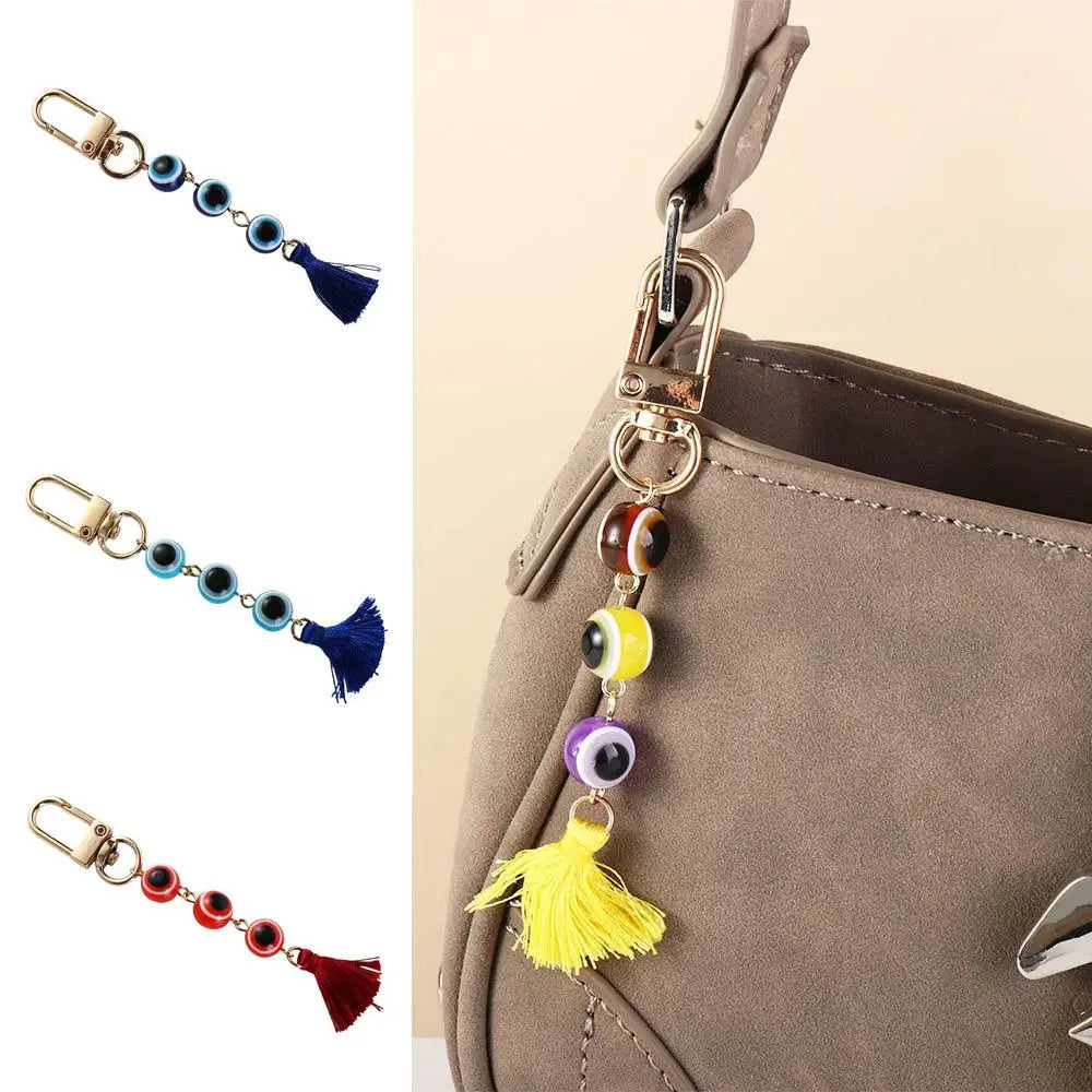 Turkish Blue Eye Lucky Turkish Evil Eye Keychain Backpack Charms Durable Colorful Tassel Pendant Beads Resin Demon Eye Keyring Zpaxo