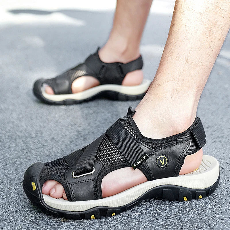 Summer Men Sandals Leather Mens Casual Shoes Outdoor Beach Roman Zpaxo