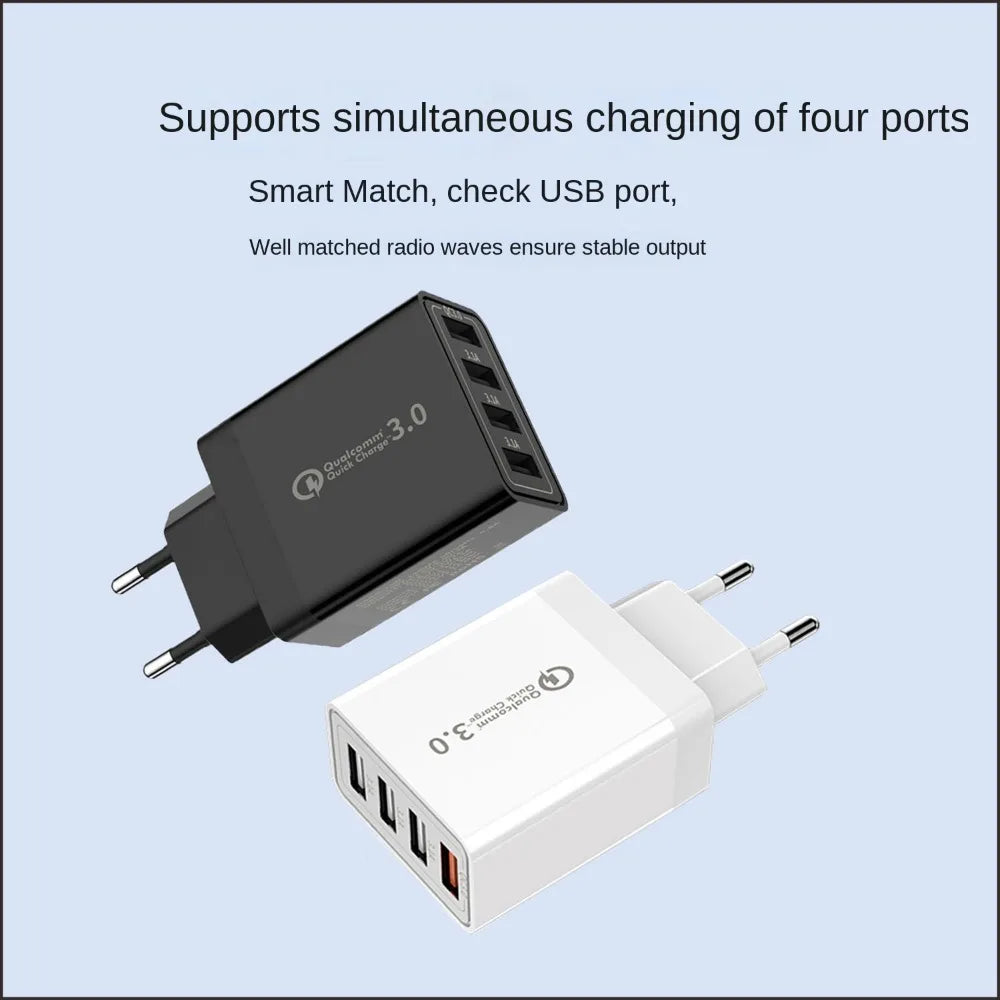 4 Ports USB Charger Quick Charge 3.0 For iPhone Samsung Xiaomi Tablet Mobile Phone Charger Adapter EU/US Plug 3.1A Fast Charging Zpaxo