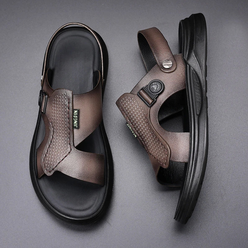 Mens First Layer Sheepskin Summer Sandals Leather Beach Shoes Casual Zpaxo