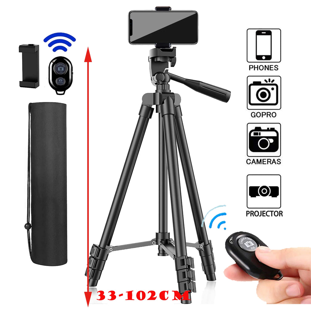 Tripod for Phone Lightweight Camera Tripod Stand with Bluetooth Selfie Remote Phone Holder Video Photography for iPhone Xiaomi Zpaxo Black