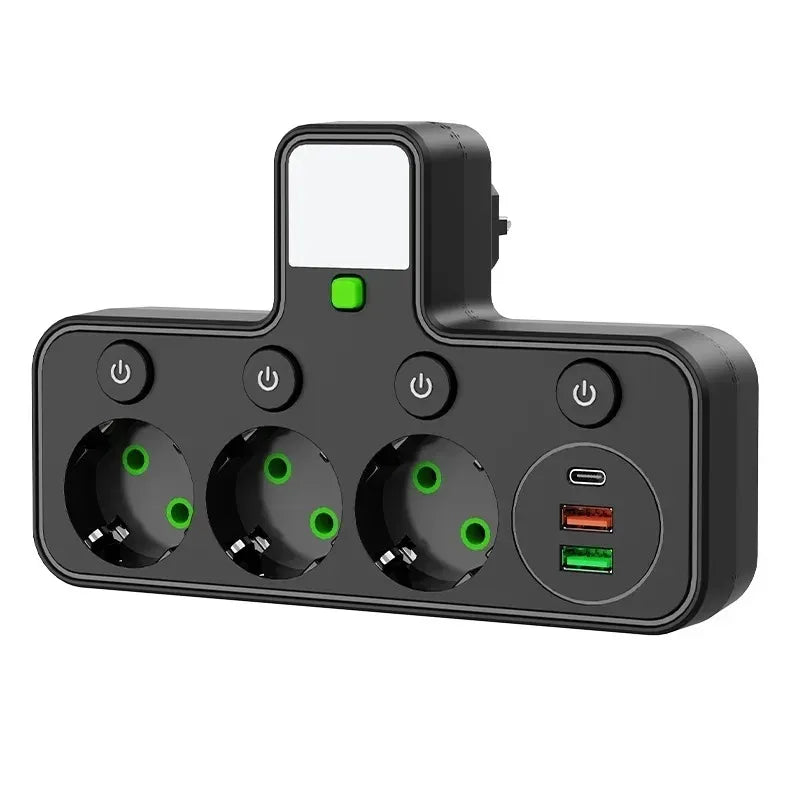 Multi-socket Power Strips Strip 3 Plugs USB Socket Electric Outlet Fast Charger Desktop Charging USB Electrical Adapter Socket Zpaxo 3-Black