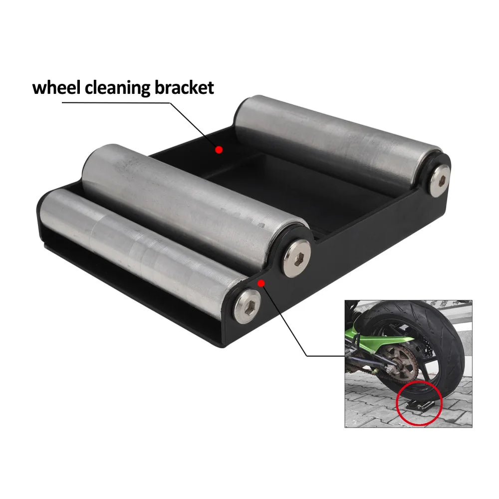 Portable Motorcycle Tire Cleaning Stand Tire Wash Bracket Durable Roller Ramp Lift Chain Clean Universal for Most Motorcycles Zpaxo