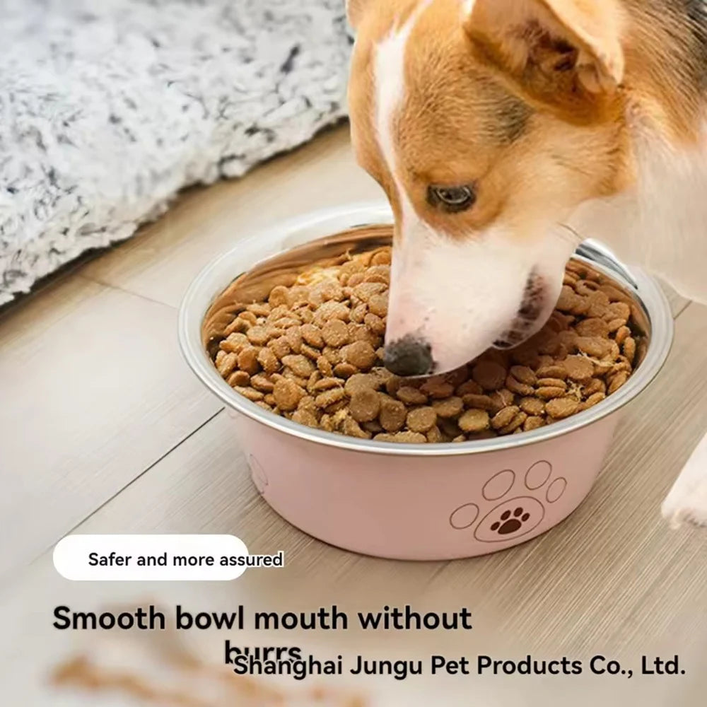 Pet Stainless Steel Footprint Dog Bowl Anti-tip Non-slip Cat Cartoon Zpaxo