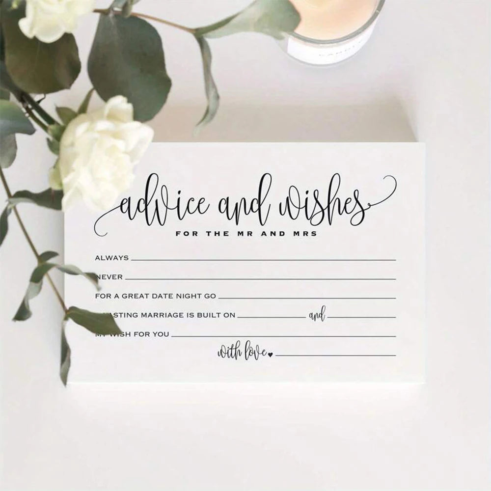 50Pcs Advice For The Bride Cards Advice and Wishes Cards for Wedding Bridal Shower Receptions Engagement Party Games Zpaxo