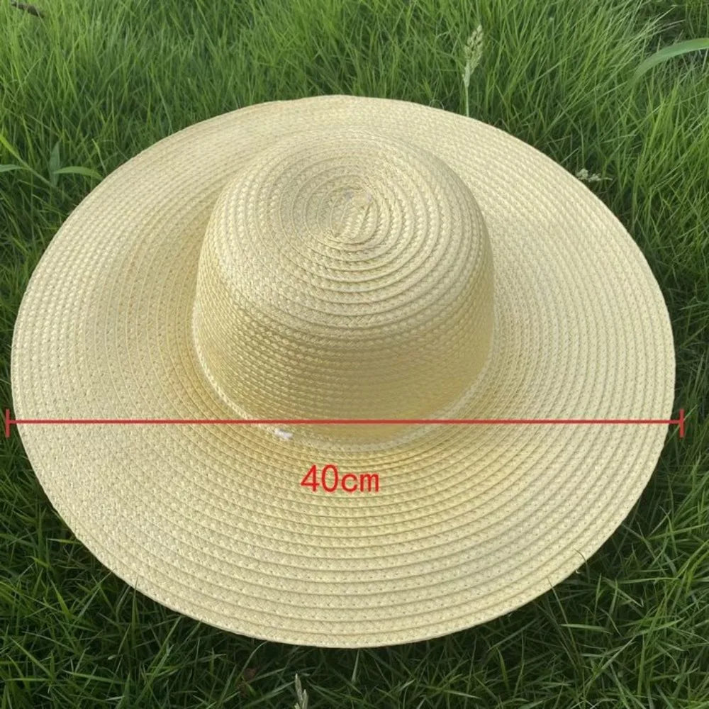 Summer Simple Straw Hats Women Men Wide Brim Beach Sun Hat Uv Protection Fishing Caps Farm Straw Hat With Windproof Rope Panama Zpaxo 40cm