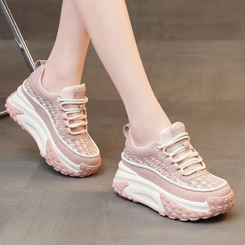 2023 Air Mesh Fashion Leather Comfy Breathable Shoes Chunky Sneaker Zpaxo Pink 35 China Mainland