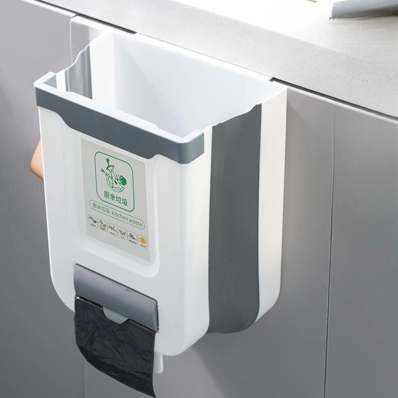 Kitchen Folding Trash Can Wall Mounted Trash Can Kitchen Cabinet Door Mounted Trash Can Folding Trash Can for Vehicles Zpaxo White 10L