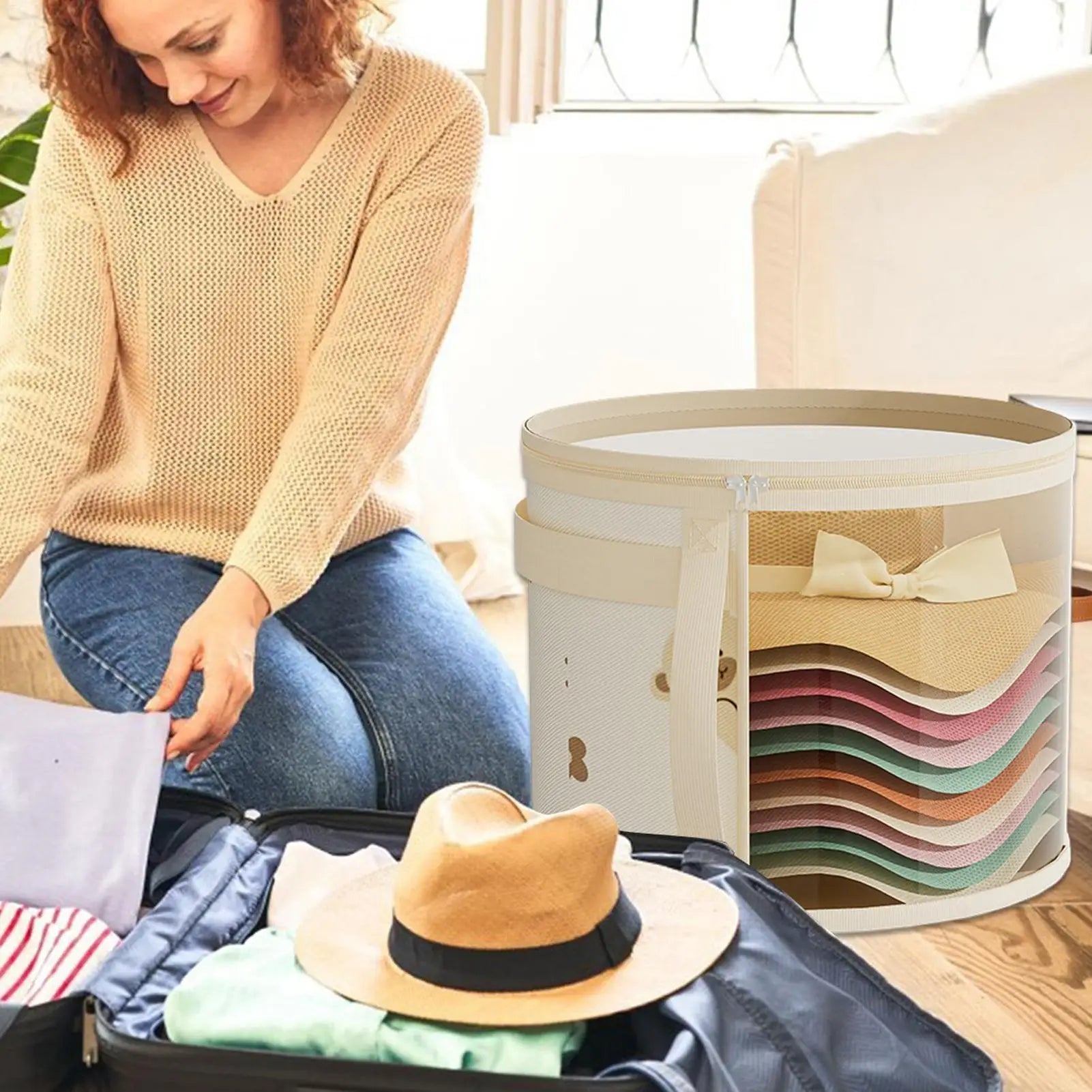 Clear PVC Hat Storage Box Zipper Closure Dustproof Foldable Stackable