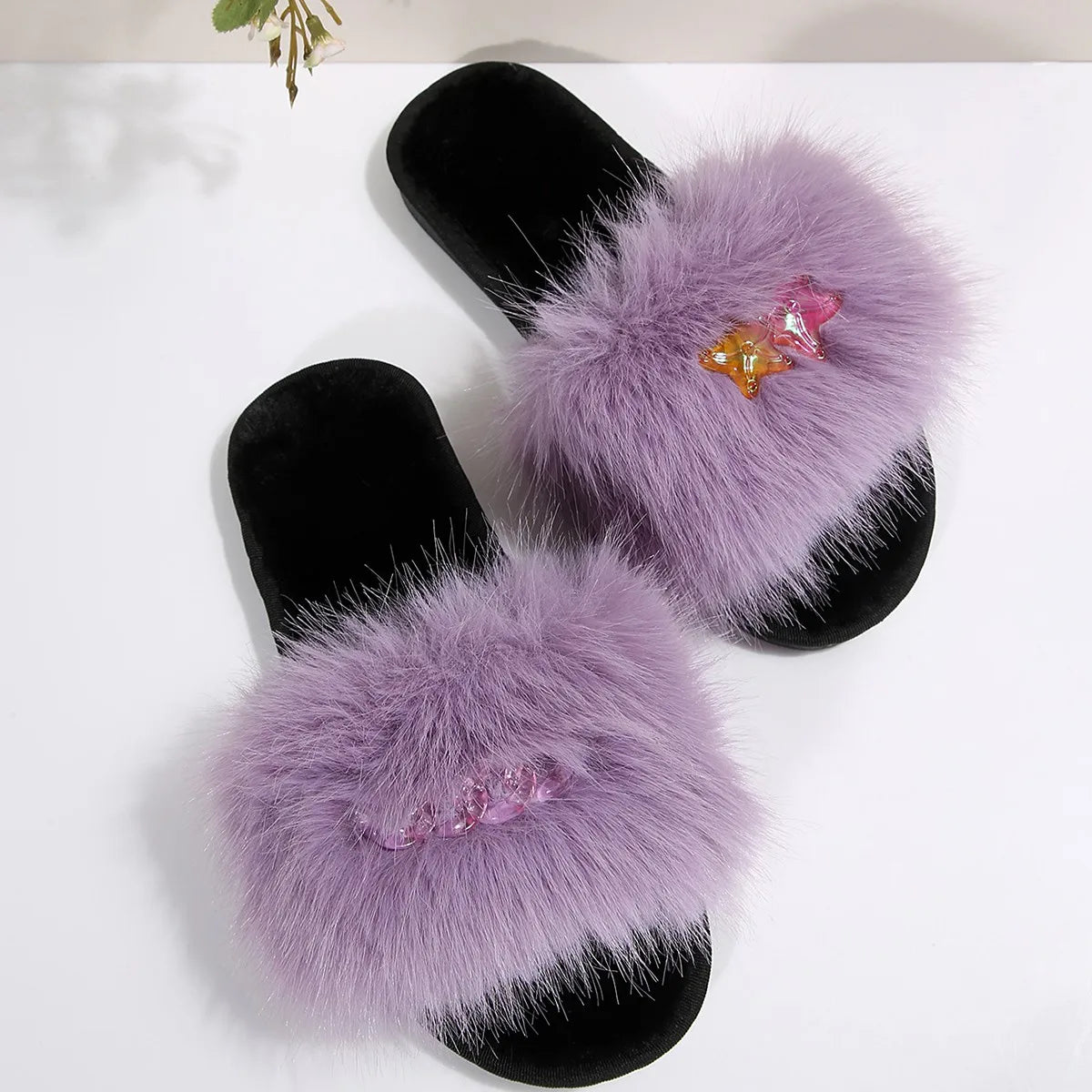 Women Summer Casual Fluffy Slippers Fur Flat Non-slip Furry Large Zpaxo
