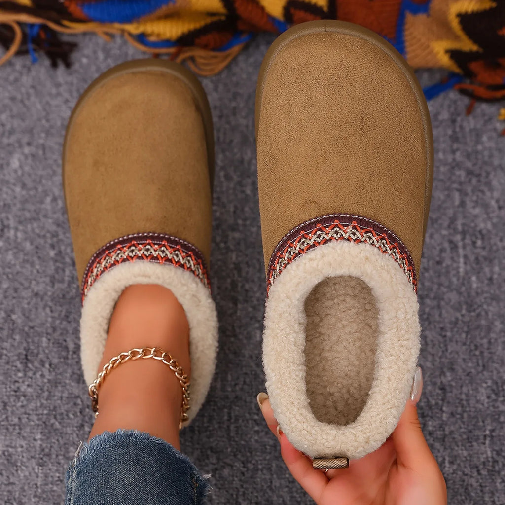 Snow Boots Women Winter Warm Thick Soles Women Shoes Without Heel-covered Hair Half Slippers Cotton Shoes Cashmere Warm Boots Zpaxo