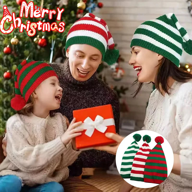 Unisex Christmas Knit Hat European Long-tail Pom Elf Beanie Festive